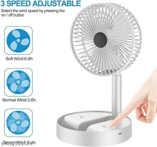 USB Rechargeable Foldable Desk Fan – Portable Telescopic Fan with 3 Speed Control & Phone Stand