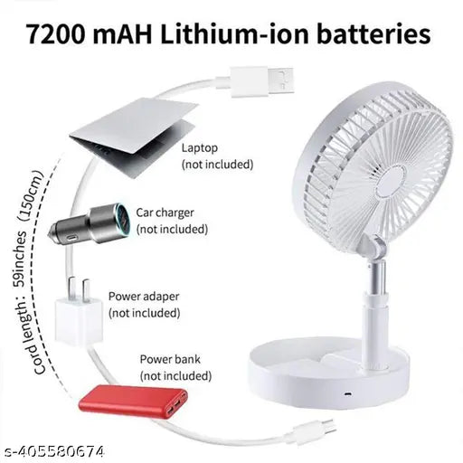 USB Rechargeable Foldable Desk Fan – Portable Telescopic Fan with 3 Speed Control & Phone Stand