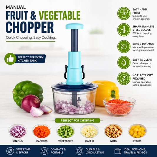 Manual Fruit & Vegetable Chopper – Portable Hand Press Food Cutter