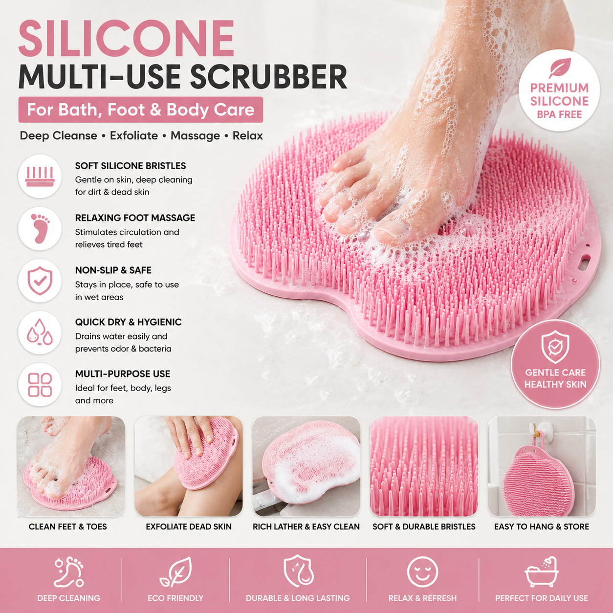 Silicone Bath & Foot Scrubber | Exfoliating Massage Mat