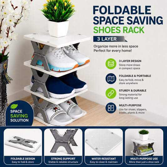 Foldable Space Saving Shoes Rack 3 Layer – Multi-Tier Shoe Organizer for Home, Bedroom & Entryway